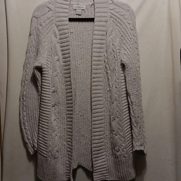 Womens S Liz Claiborne Heavy Knit Open Cardigan Neutral Cream Lagging Long Line - Picture 1 of 7